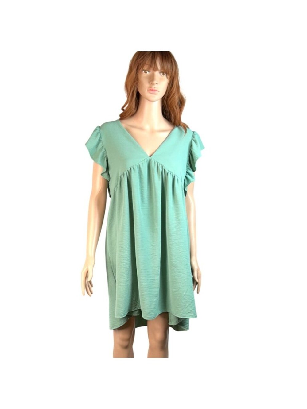 Sweet Adelyn Dusty Teal Ruffled Babydoll V-Neck Shift Dress Women's Size Large